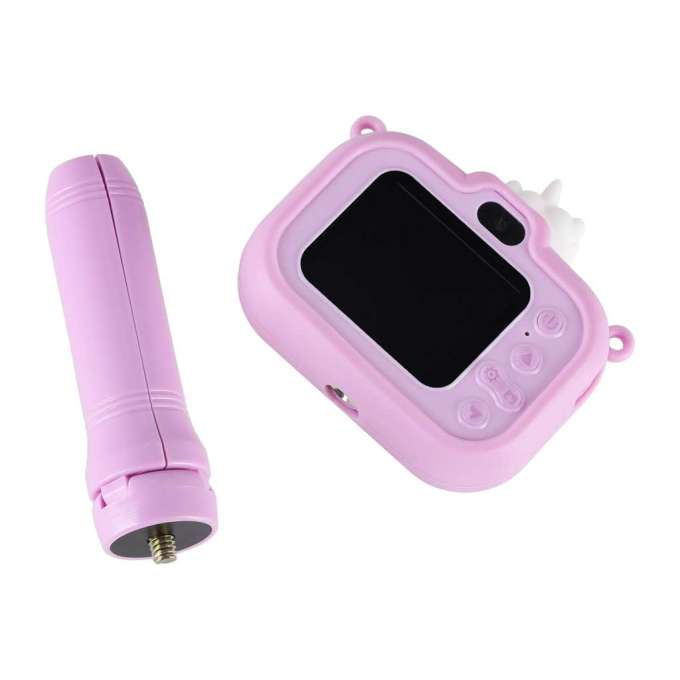 Digital camera for kids on tripod unicorn purple