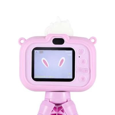 Digital camera for kids on tripod unicorn purple