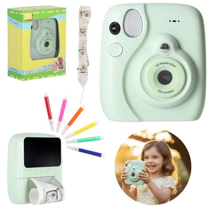 Digital instant camera 16x 128GB cartridges markers green