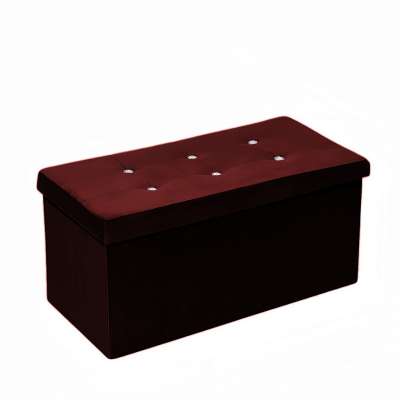 Foldable pouffe with storage space quilted velour burgundy