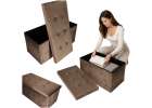 Foldable velour ottoman with under-seat storage 76x38x38 cm brown 1