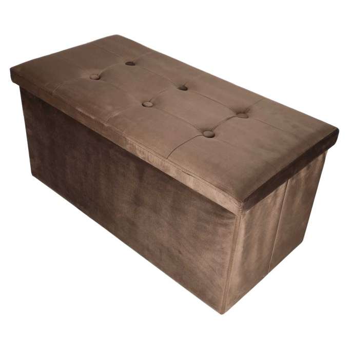Foldable velour ottoman with under-seat storage 76x38x38 cm brown