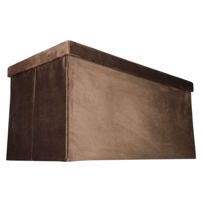 Foldable velour ottoman with under-seat storage 76x38x38 cm brown