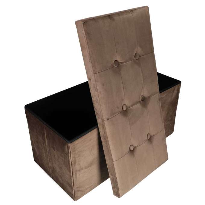 Foldable velour ottoman with under-seat storage 76x38x38 cm brown