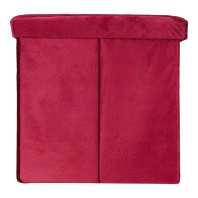Foldable velour ottoman with under-seat storage 76x38x38 cm burgundy