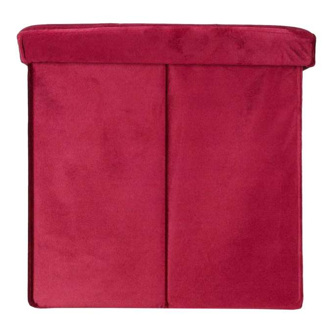 Foldable velour ottoman with under-seat storage 76x38x38 cm burgundy