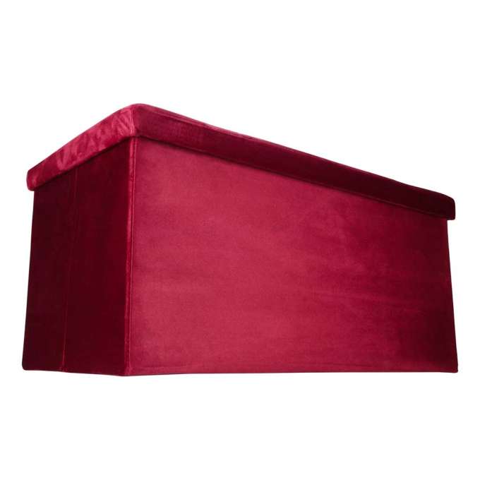 Foldable velour ottoman with under-seat storage 76x38x38 cm burgundy