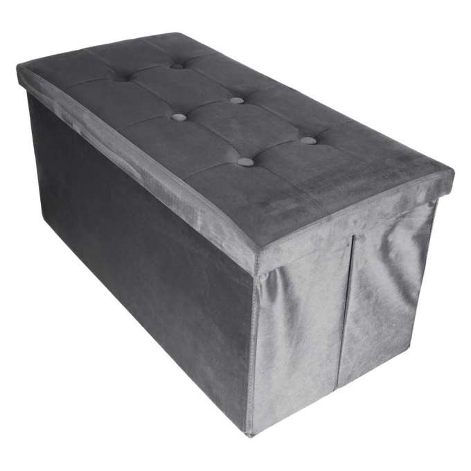 Foldable velour ottoman with under-seat storage 76x38x38 cm gray