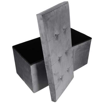 Foldable velour ottoman with under-seat storage 76x38x38 cm gray