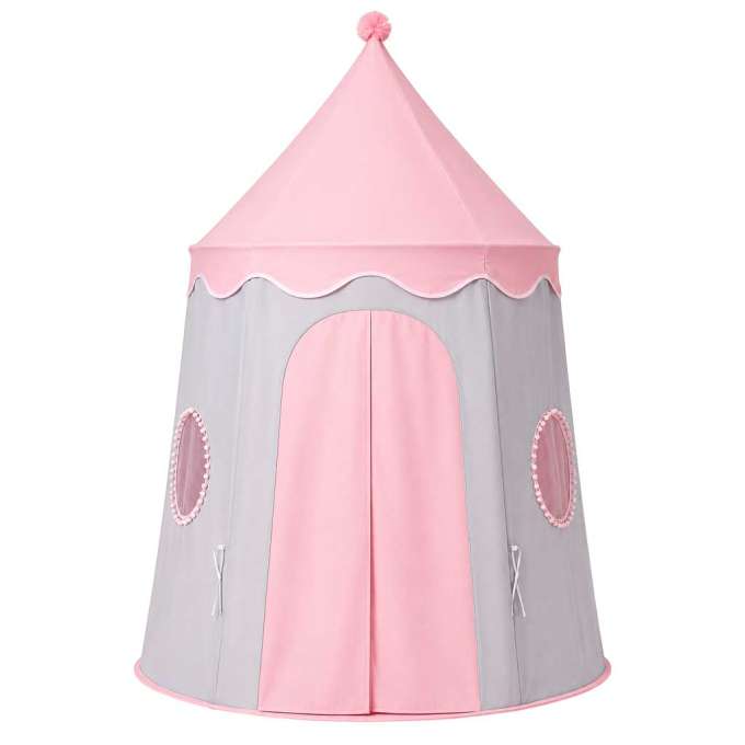 Folding castle playhouse tent for kids' rooms gray and pink