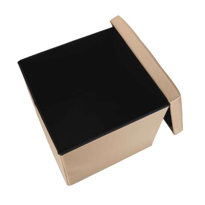 Folding pouf with under-seat storage eco-leather 38x38x36 cm beige