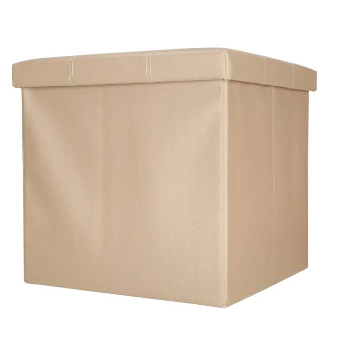 Folding pouf with under-seat storage eco-leather 38x38x36 cm beige