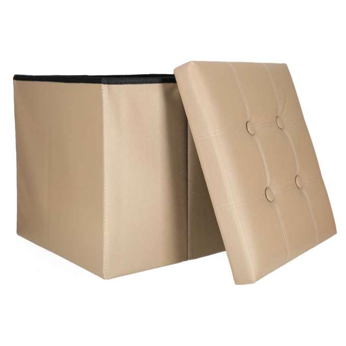 Folding pouf with under-seat storage eco-leather 38x38x36 cm beige
