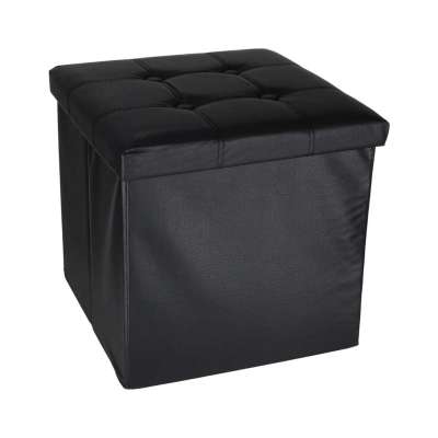 Folding pouf with under-seat storage eco-leather 38x38x36 cm black