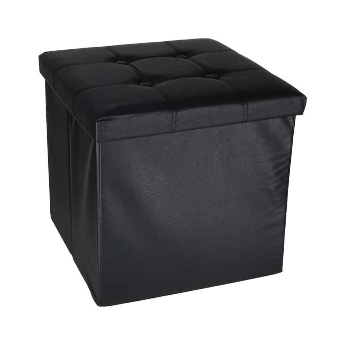 Folding pouf with under-seat storage eco-leather 38x38x36 cm black