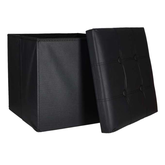 Folding pouf with under-seat storage eco-leather 38x38x36 cm black