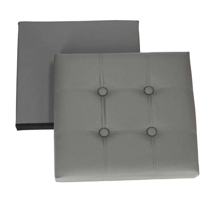 Folding pouffe with storage leather 38x38x36 cm grey
