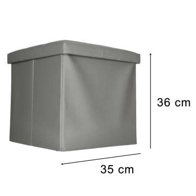 Folding pouffe with storage leather 38x38x36 cm grey