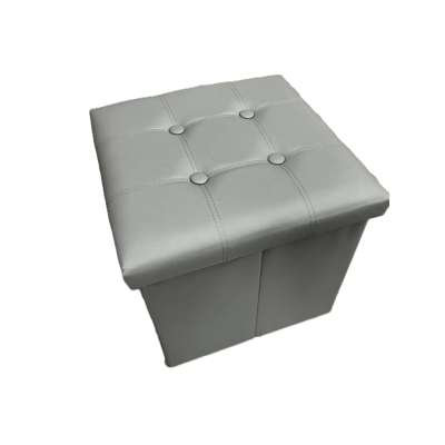 Folding pouffe with storage leather 38x38x38cm grey