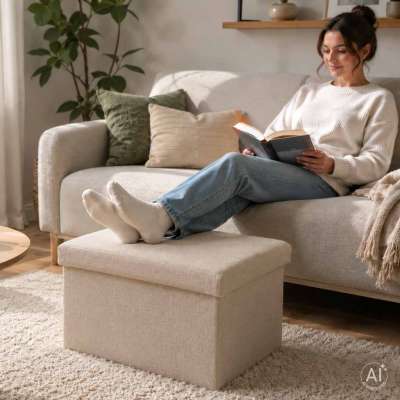 Folding pouffe with storage space 50x31x31cm beige