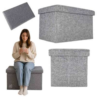 Folding pouffe with storage space 50x31x31cm gray