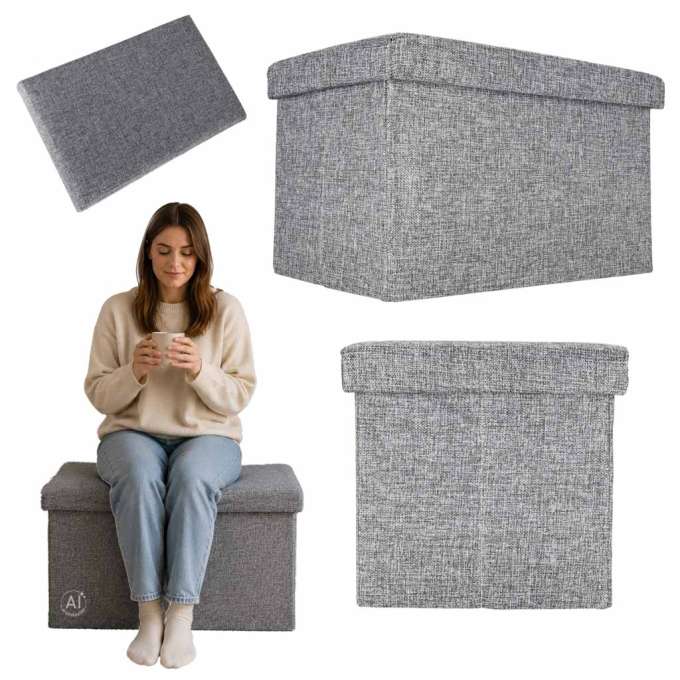 Folding pouffe with storage space 50x31x31cm gray