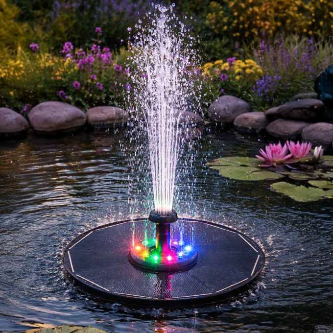 Fontanna solarna LUARO do oczka wodnego ogrodowa pompa pływająca LED RGB 16cm
