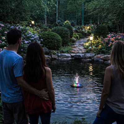 Fontanna solarna LUARO do oczka wodnego ogrodowa pompa pływająca LED RGB 16cm