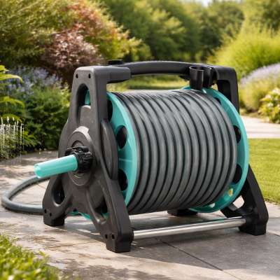 Garden hose on reel stand LUARO sprinkler gun retractor 30m