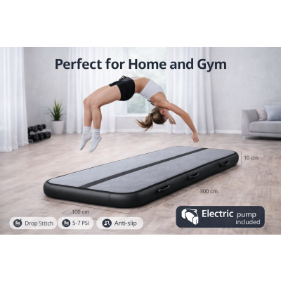 Gymnastic mattress exercise path acrobatic pump 300x100x10cm gray
