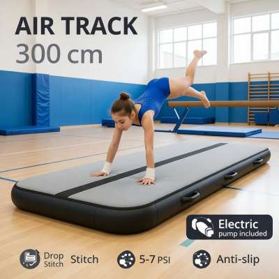 Gymnastic mattress exercise path acrobatic pump 300x100x10cm gray