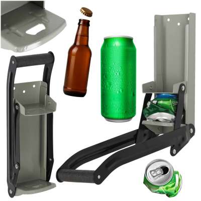 Hanging crusher can crusher with handle bottle opener
