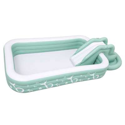 Inflatable garden pool for kids with slide canopy and pump