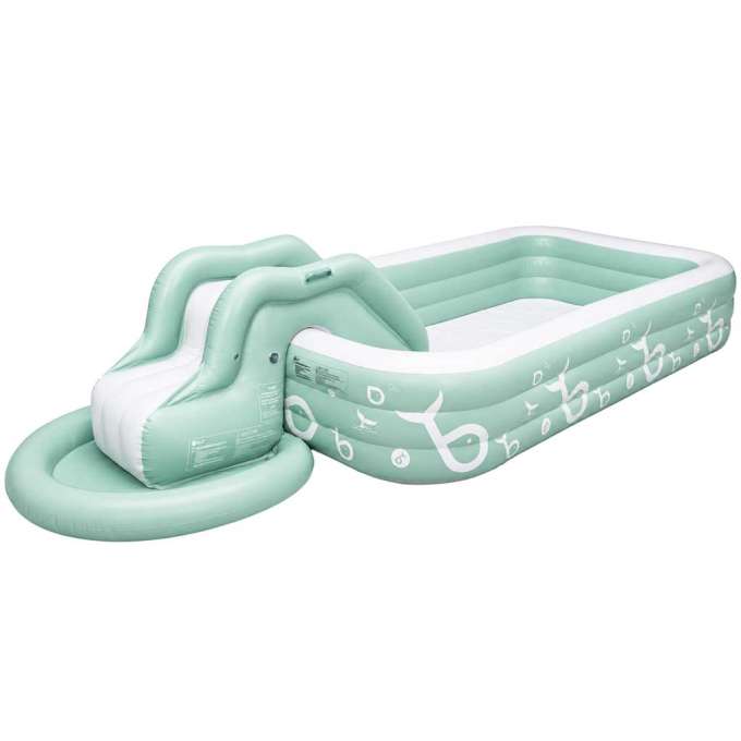 Inflatable garden pool for kids with slide canopy and pump