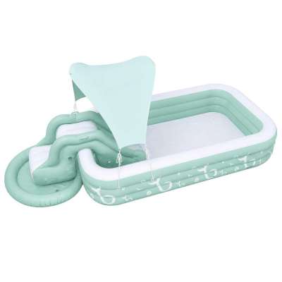 Inflatable garden pool for kids with slide canopy and pump
