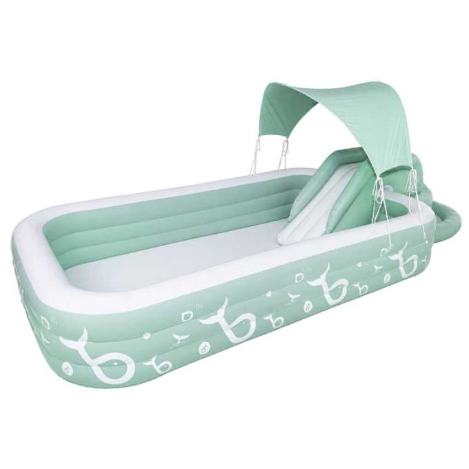 Inflatable garden pool for kids with slide canopy and pump