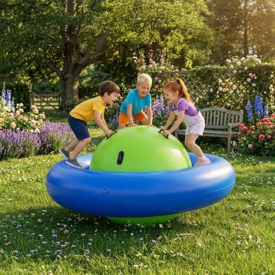 Inflatable rocking balance swing for 3 children with handles