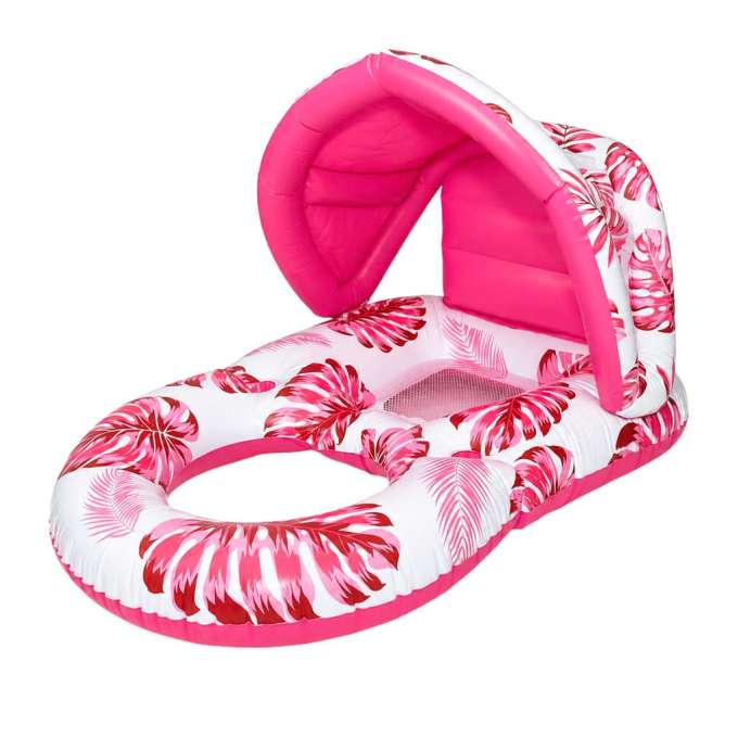 Inflatable swimming mattress deck chair with backrest and canopy pink