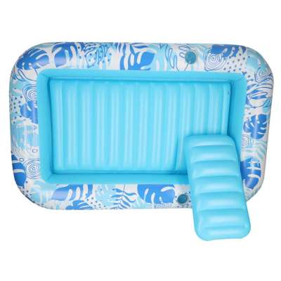 Inflatable swimming mattress with cushion blue