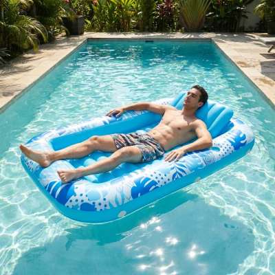 Inflatable swimming mattress with cushion blue