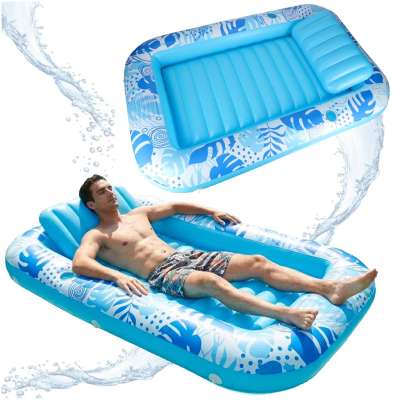 Inflatable swimming mattress with cushion blue