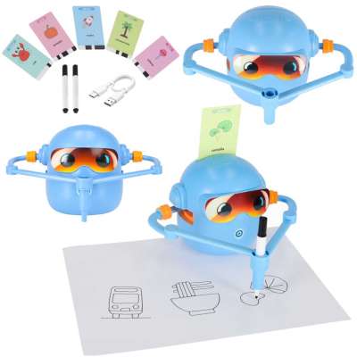 Interactive educational robot toy learning to draw fisks markers blue