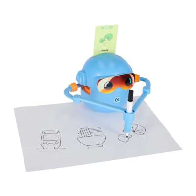 Interactive educational robot toy learning to draw fisks markers blue