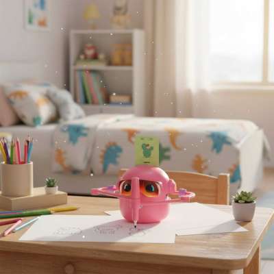 Interactive educational robot toy learning to draw fisks markers pink