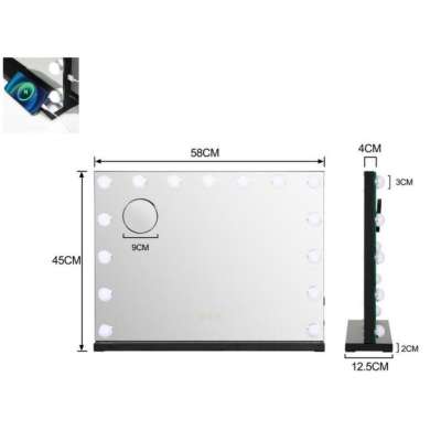 LED makeup mirror with 15 bulbs cosmetic zoom x10 brightness adjustment