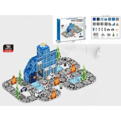 3D magnetic construction blocks police police cars 91 elements