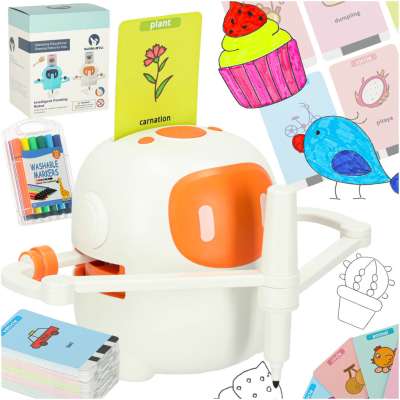 Interactive educational toy robot for learning to draw flashcards markers orange