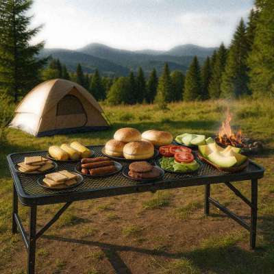 LUARO Folding Camping and Catering Table 80 x 66 x 40 cm
