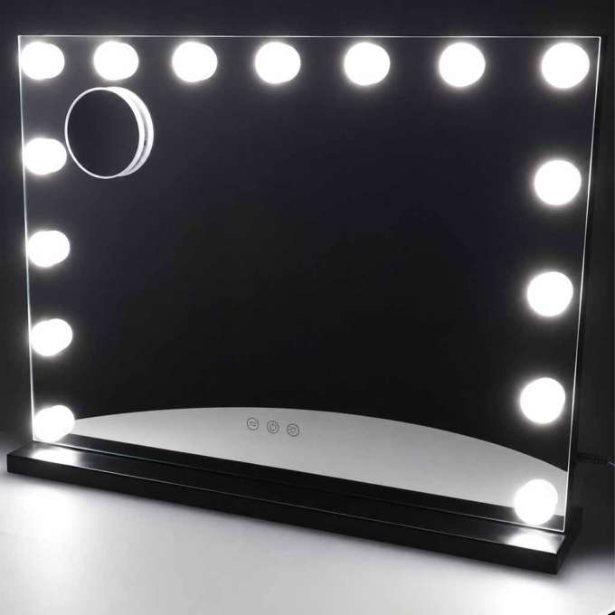 LED makeup mirror with 15 bulbs cosmetic zoom x10 brightness adjustment