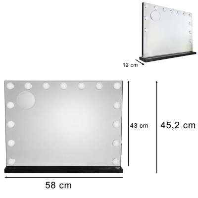 LED makeup mirror with 15 bulbs cosmetic zoom x10 brightness adjustment